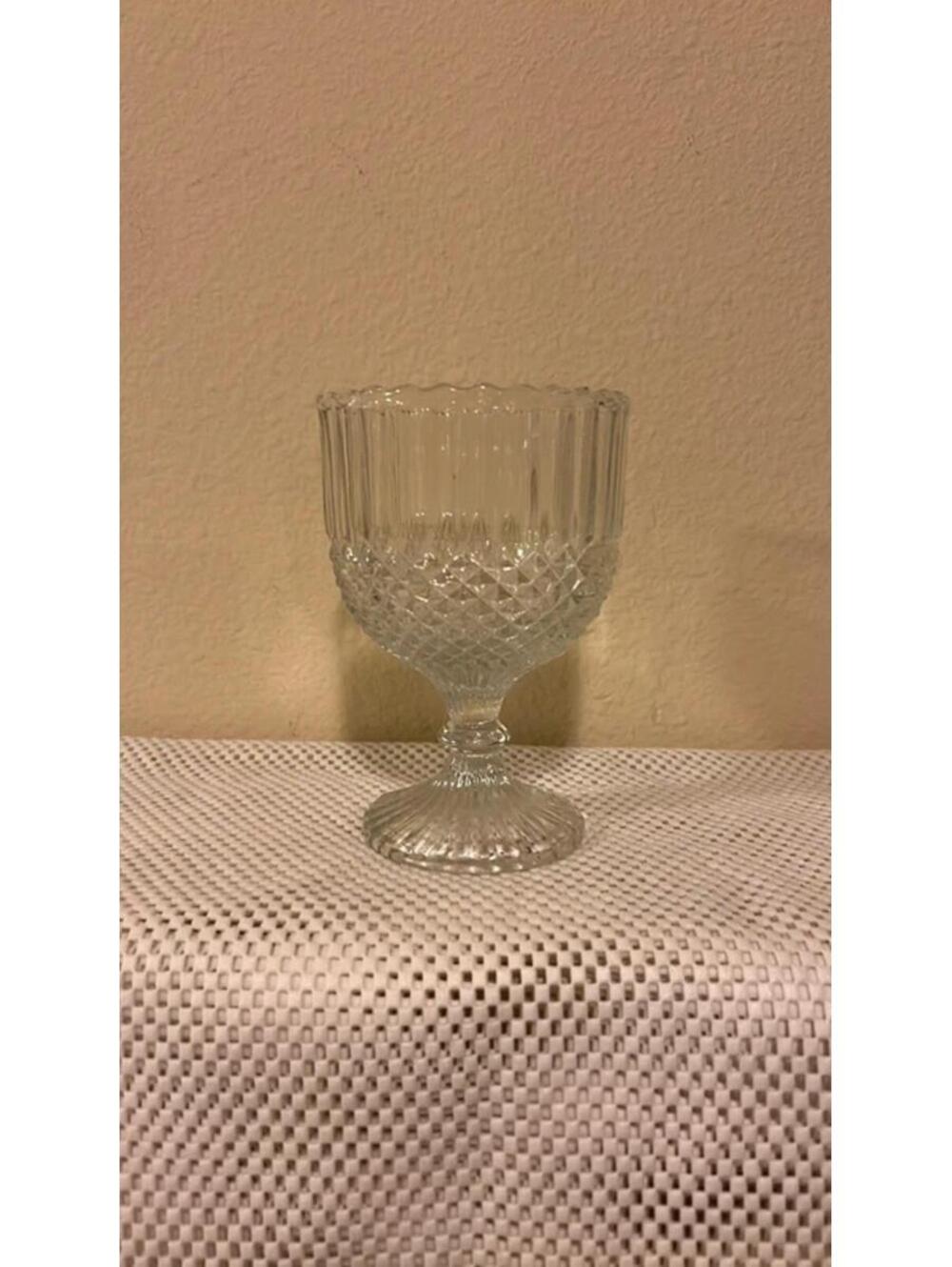 Anchor Hocking Clear Heavy-Glass Footed Scalloped Diamond Goblet Chalice 6" Tall